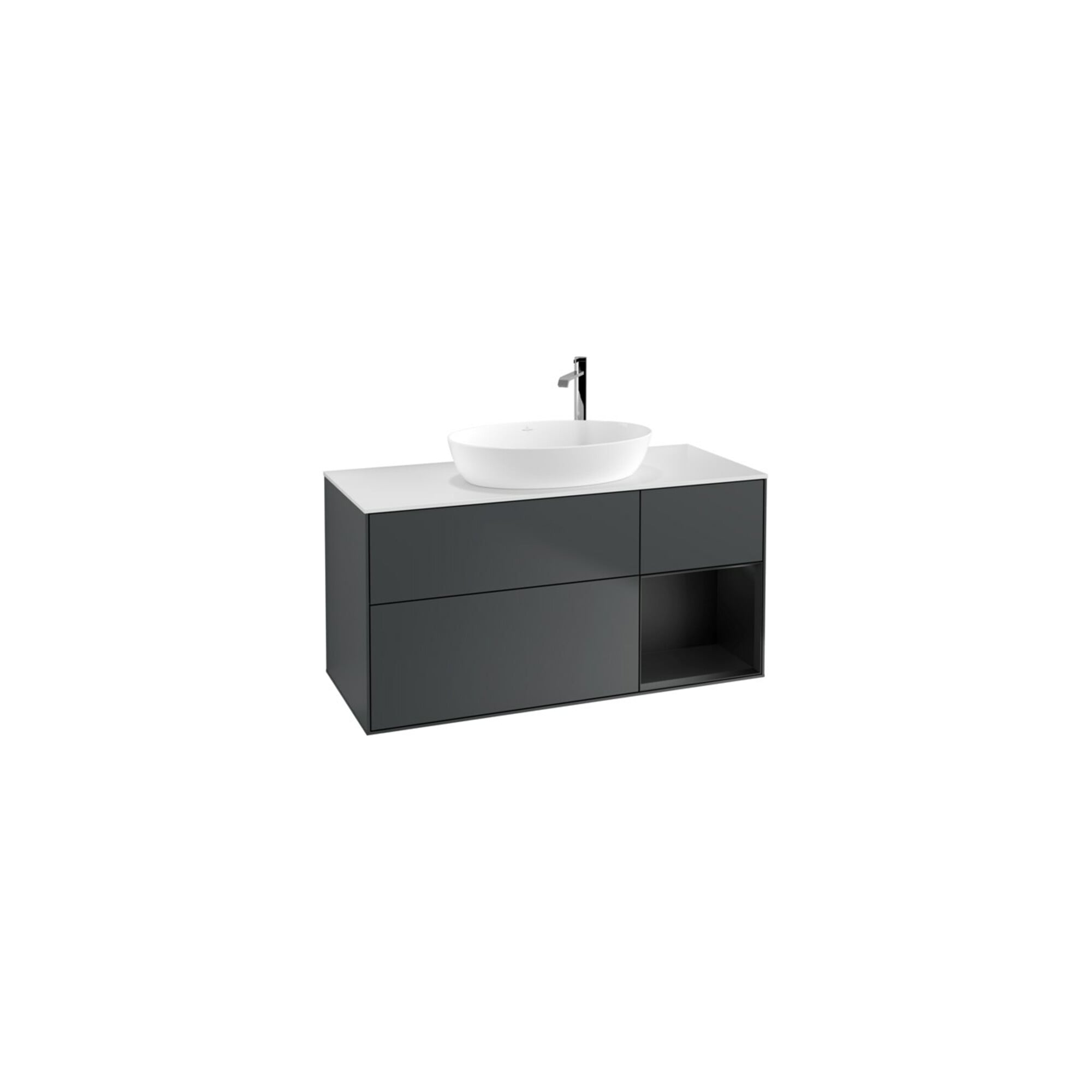 V&B Waschtischunterschrank Finion 120cm, Pl w m, Rg b m Lac, md bl. m Lac ; Villeroy & Boch