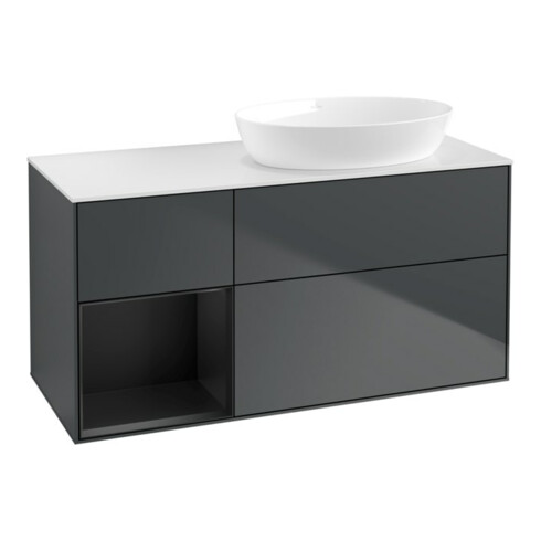 V&B Waschtischunterschrank Finion 120cm, Pl w m, Rg b m Lac, md bl. m Lac