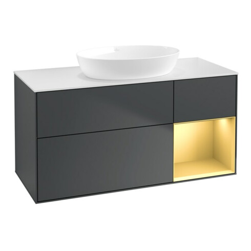 V&B Waschtischunterschrank Finion 120cm, Pl w m, Rg g m Lac, md bl. m Lac