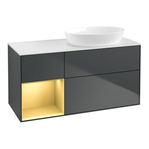 V&B Waschtischunterschrank Finion 120cm, Pl w m, Rg g m Lac, md bl. m Lac