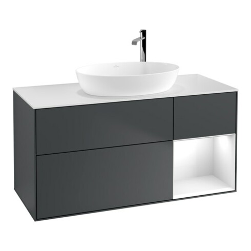 V&B Waschtischunterschrank Finion 120cm, Pl w m, Rg g w Lac, md bl. m Lac