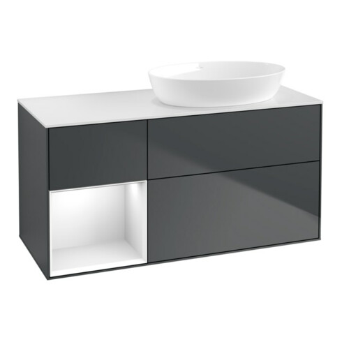 V&B Waschtischunterschrank Finion 120cm, Pl w m, Rg g w Lac, md bl. m Lac