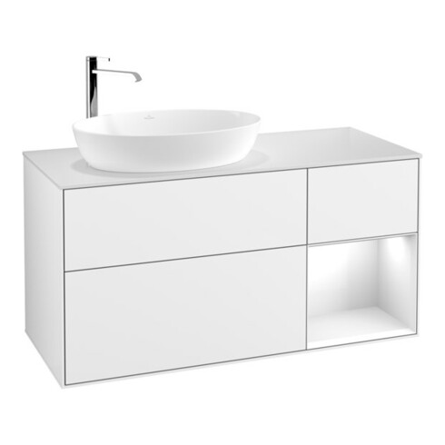 V&B Waschtischunterschrank Finion 120cm, Pl w m, Rg g wh. Lac, glo wh. Lac