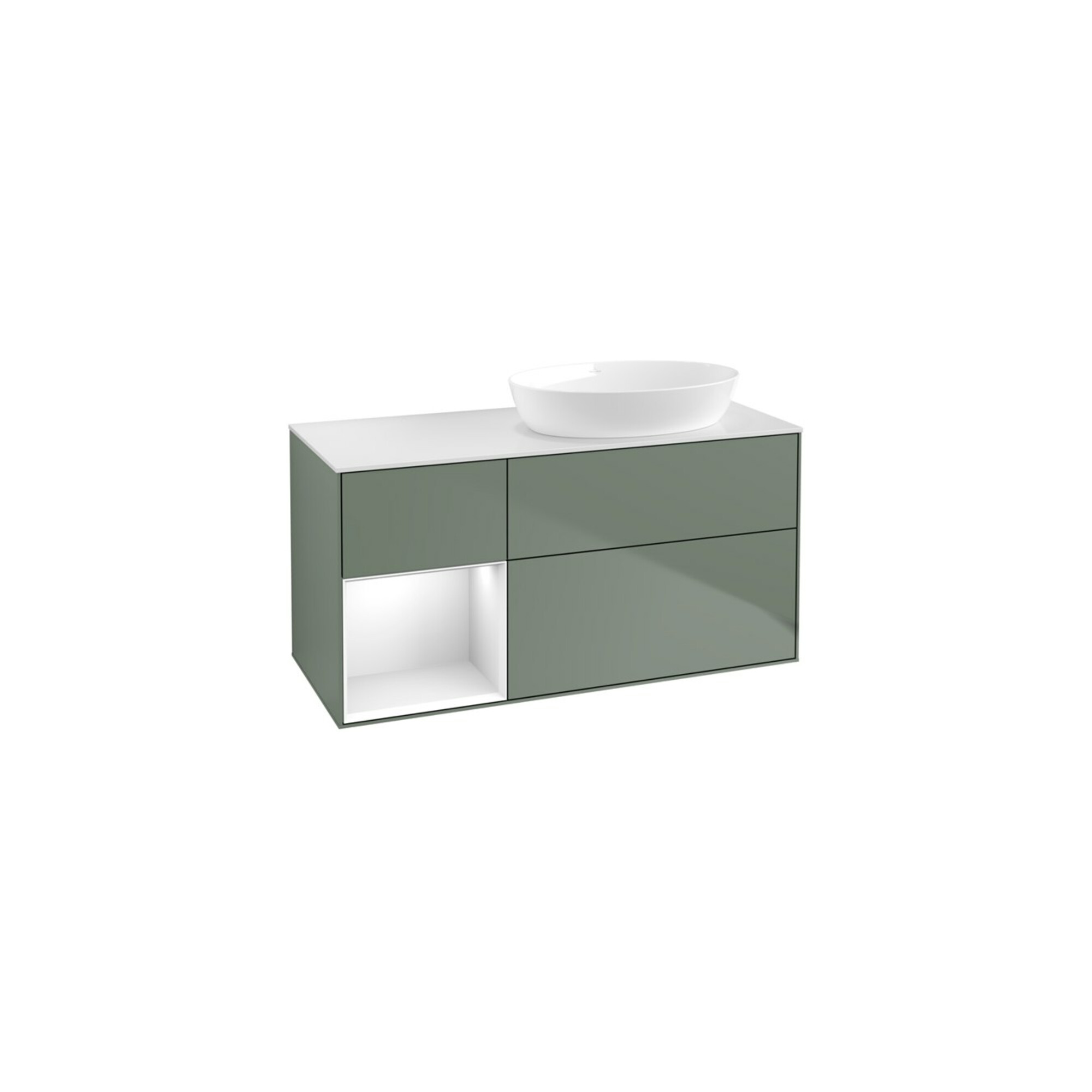 V&B Waschtischunterschrank Finion 120cm, Pl w m, Rg g wh. Lac, Oli. m Lac ; Villeroy & Boch