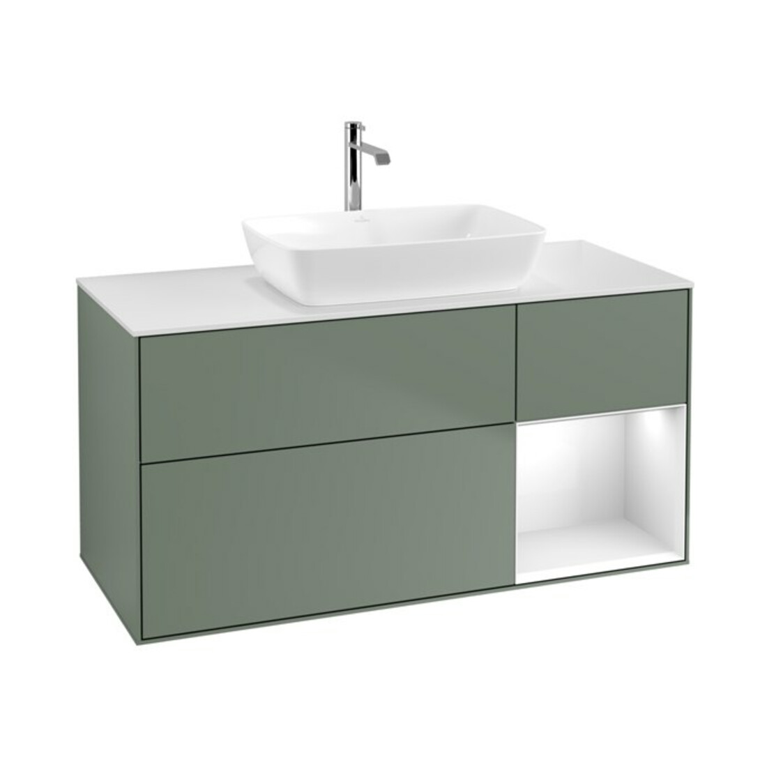 V&B Waschtischunterschrank Finion 120cm, Pl w m, Rg g wh. Lac, Oli. m Lac
