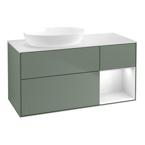 V&B Waschtischunterschrank Finion 120cm, Pl w m, Rg g wh. Lac, Oli. m Lac