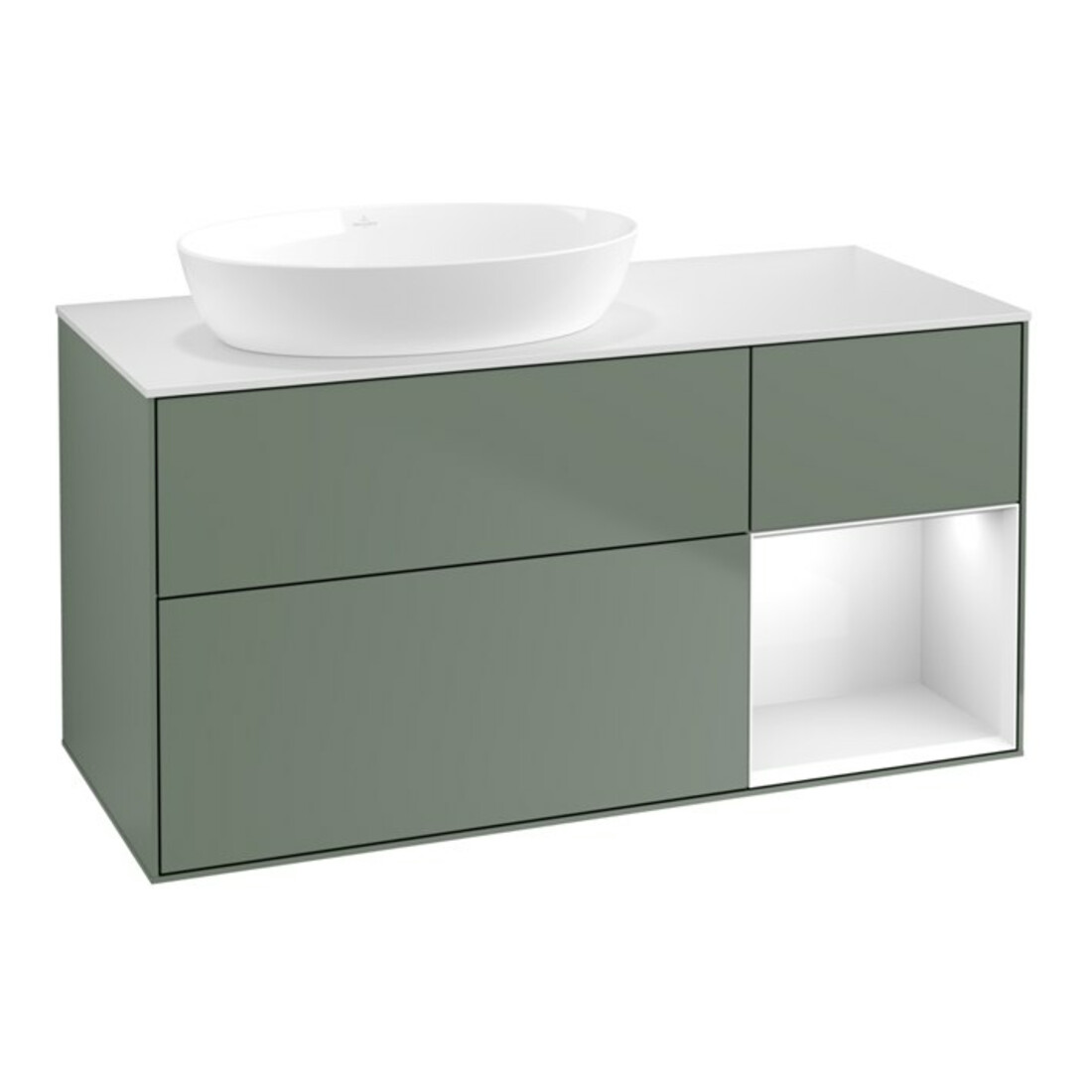 V&B Waschtischunterschrank Finion 120cm, Pl w m, Rg g wh. Lac, Oli. m Lac