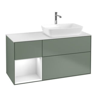 V&B Waschtischunterschrank Finion 120cm, Pl w m, Rg g wh. Lac, Oli. m Lac