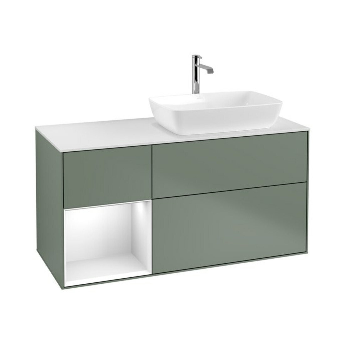V&B Waschtischunterschrank Finion 120cm, Pl w m, Rg g wh. Lac, Oli. m Lac