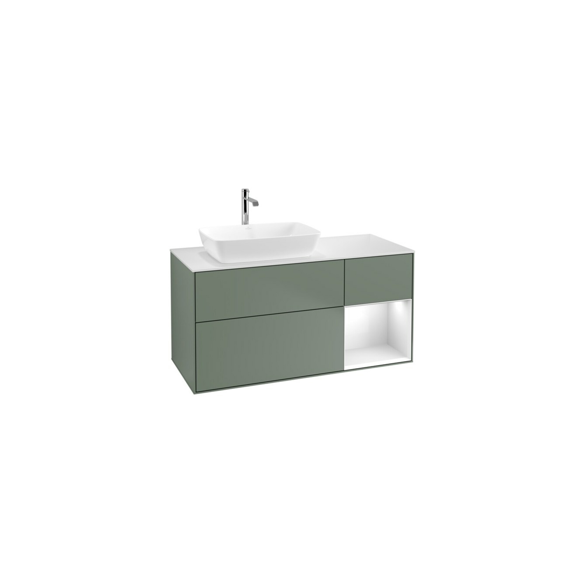 V&B Waschtischunterschrank Finion 120cm, Pl w m, Rg g wh. Lac, Oli. m Lac ; Villeroy & Boch