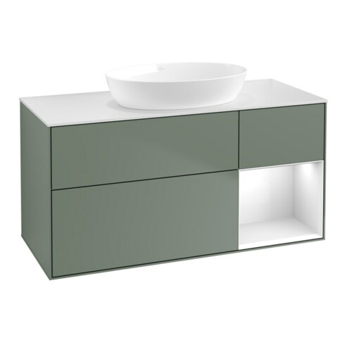 V&B Waschtischunterschrank Finion 120cm, Pl w m, Rg g wh. Lac, Oli. m Lac