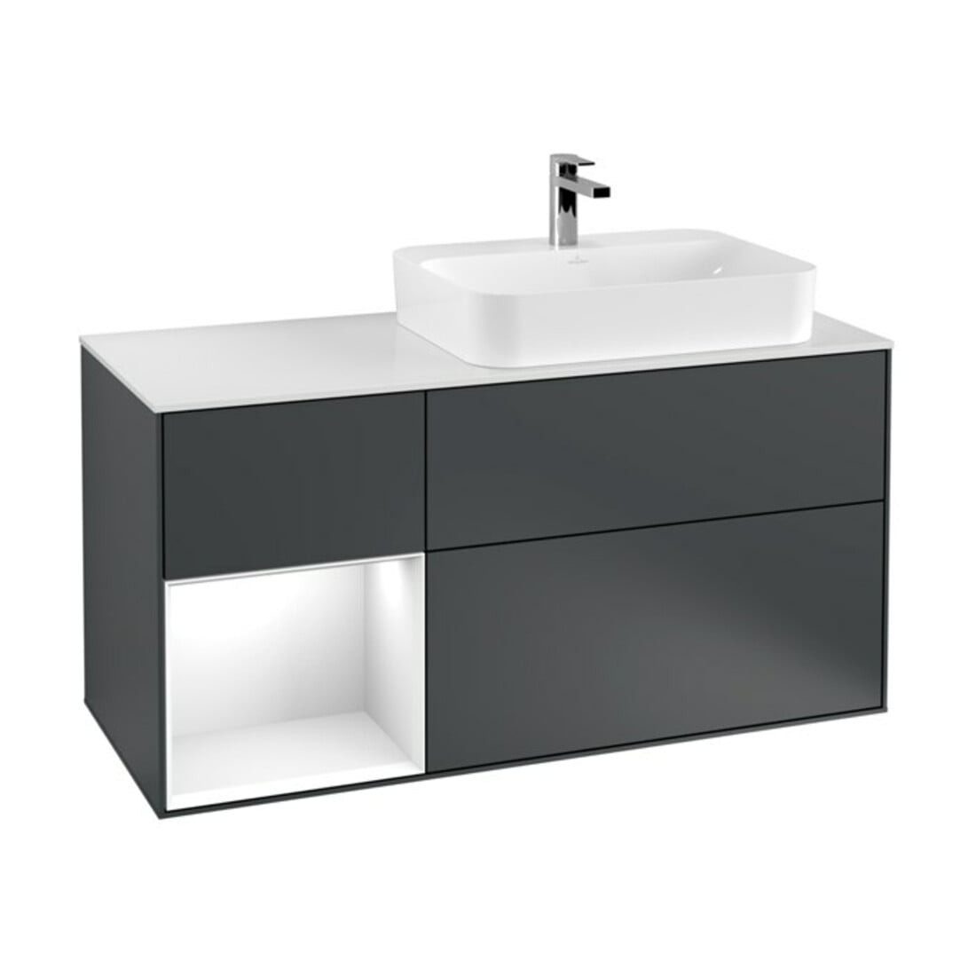 V&B Waschtischunterschrank Finion 120cm, Pl w m, Rg l g w La, md bl. m Lac