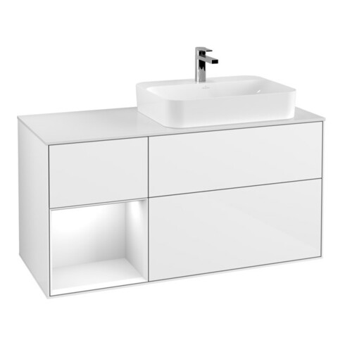 V&B Waschtischunterschrank Finion 120cm, Pl w m, Rg l g w Lac, glo wh. Lac