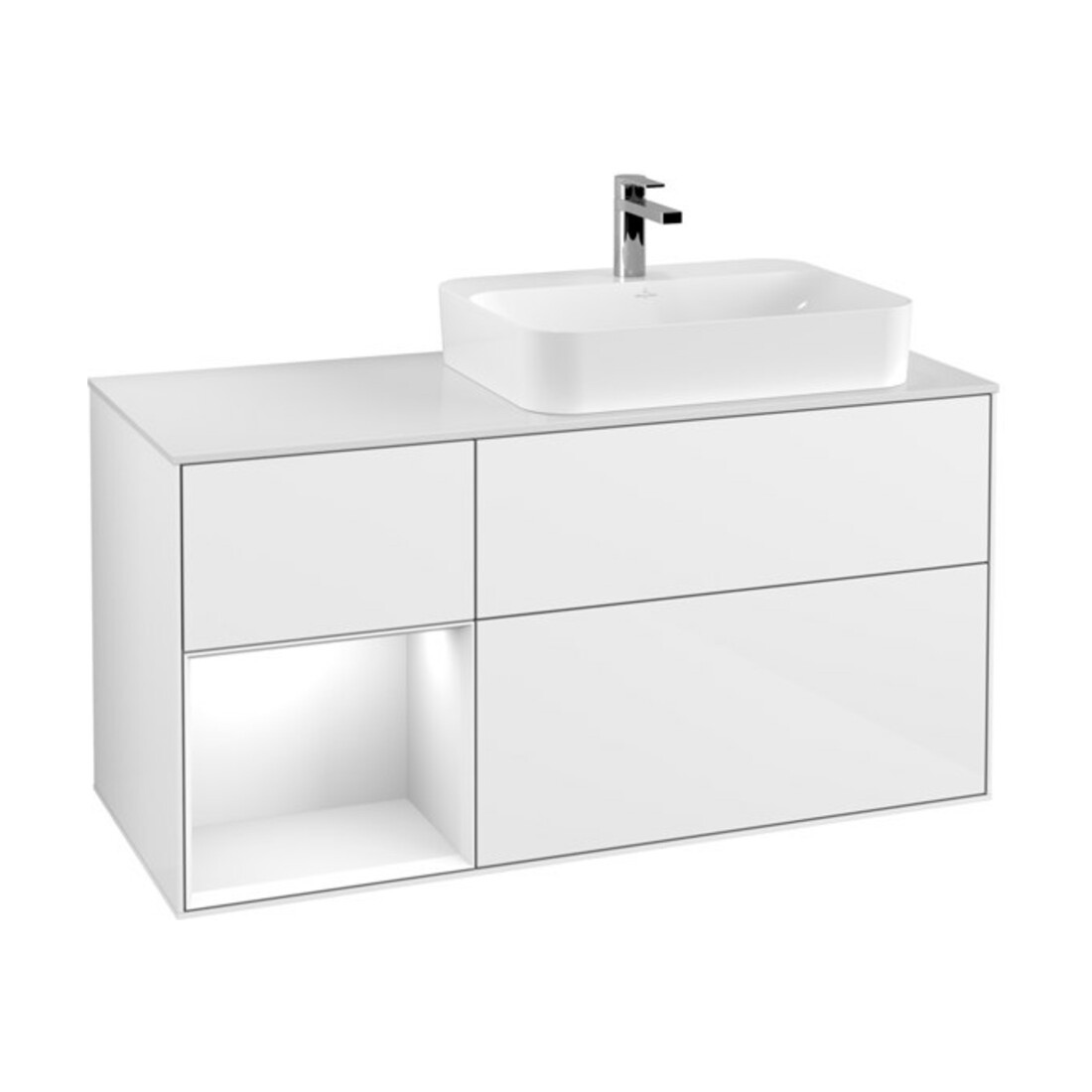 V&B Waschtischunterschrank Finion 120cm, Pl w m, Rg l g w Lac, glo wh. Lac