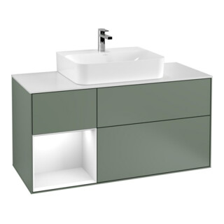 V&B Waschtischunterschrank Finion 120cm, Pl w m, Rg l g w Lac, Oli. m Lac