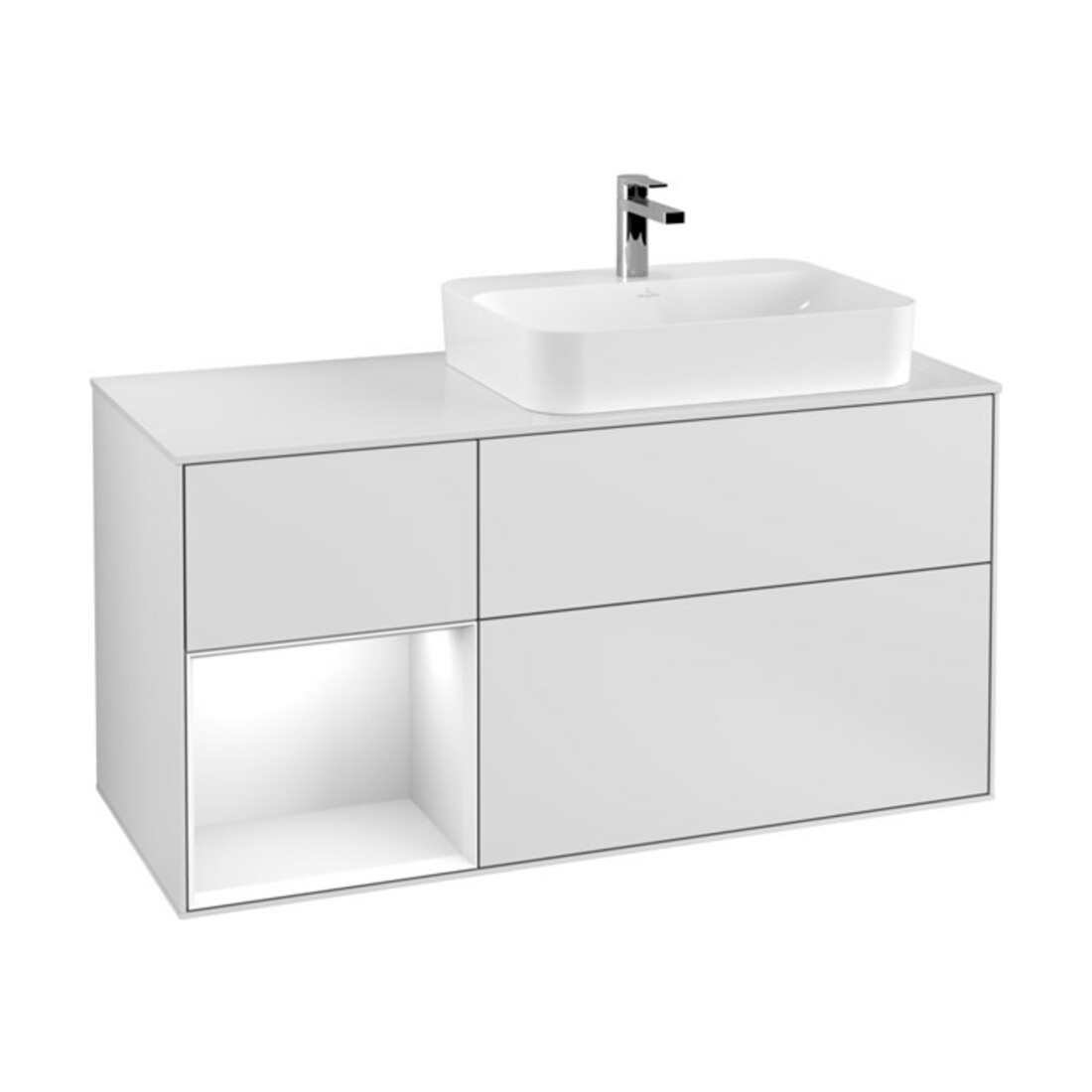 V&B Waschtischunterschrank Finion 120cm, Pl w m, Rg l g wh. Lac, wh. m Lac