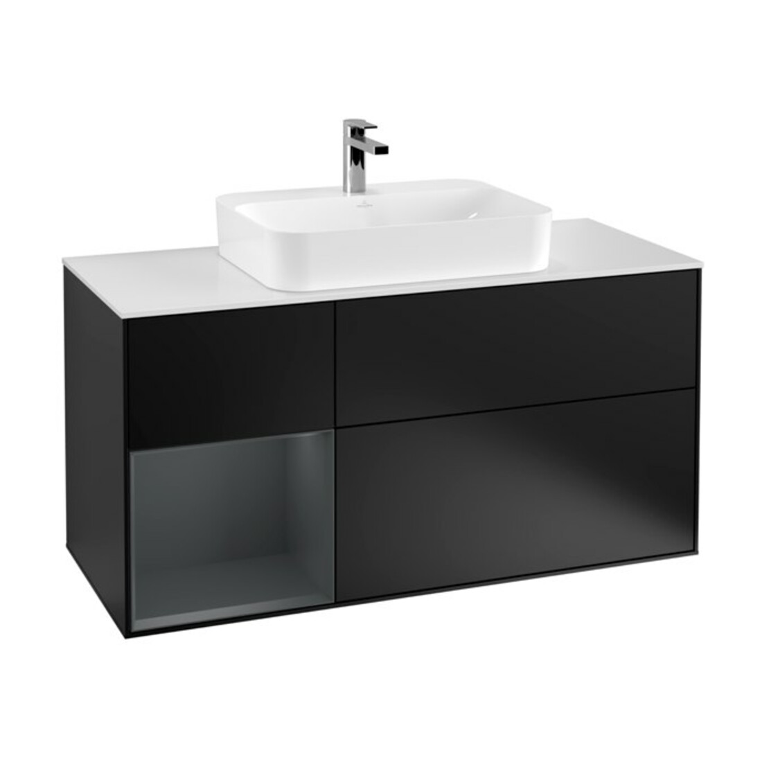 V&B Waschtischunterschrank Finion 120cm, Pl w m, Rg l md b m La, bla m Lac