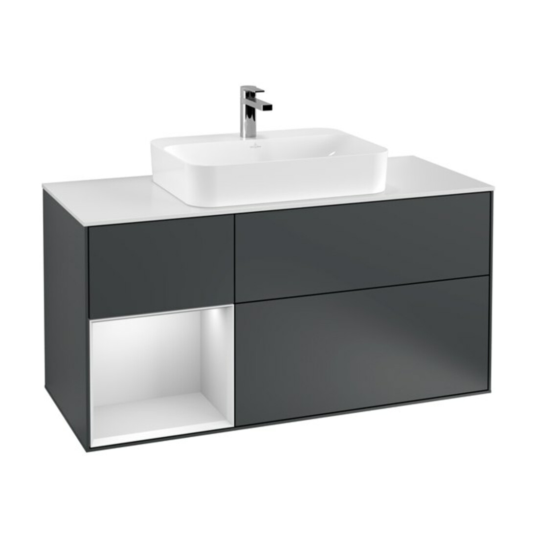 V&B Waschtischunterschrank Finion 120cm, Pl w m, Rg l w m La, md bl. m Lac