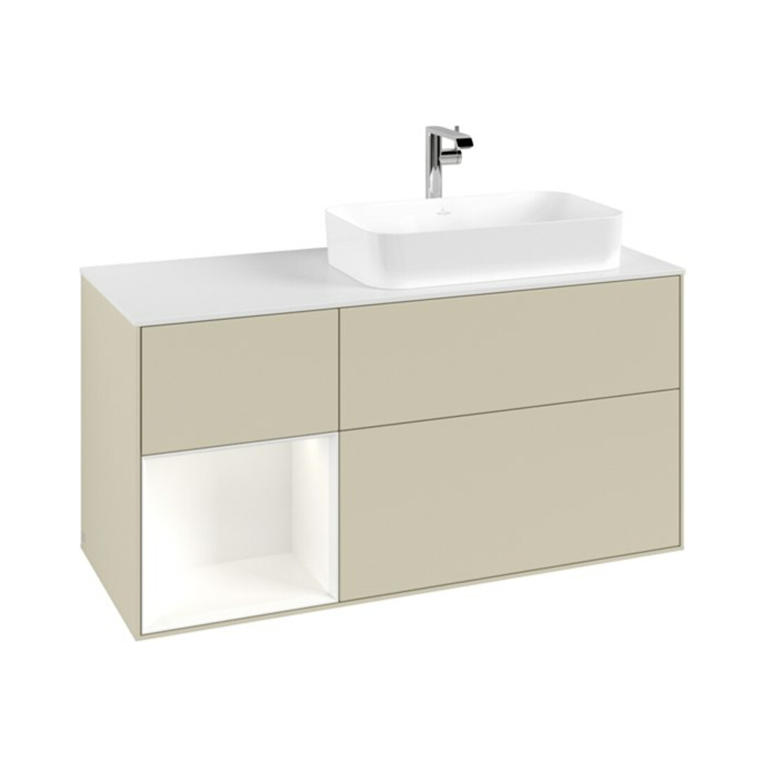 V&B Waschtischunterschrank Finion 120cm, Pl w m, Rg l w m Lac, si Gr m Lac