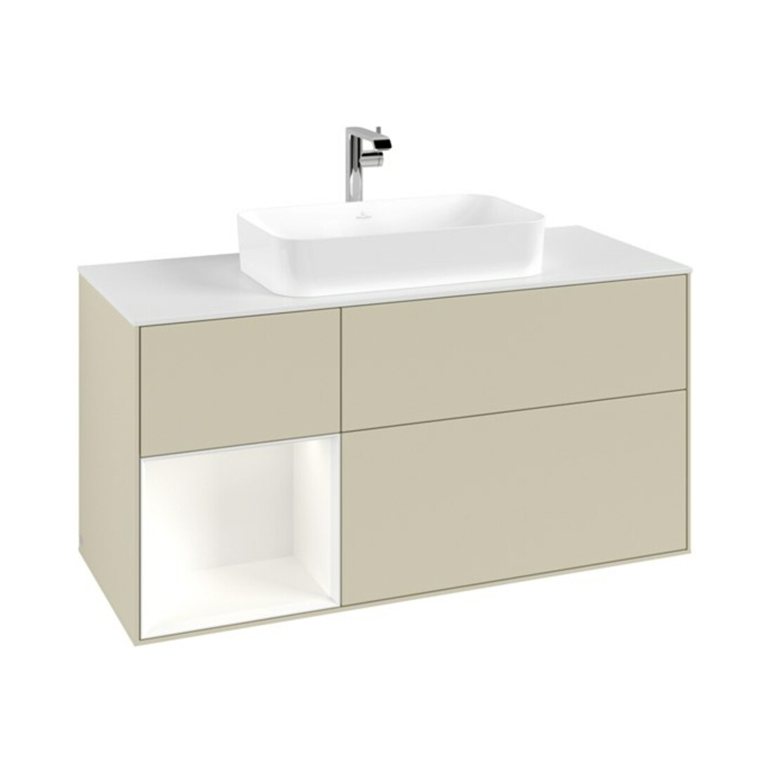V&B Waschtischunterschrank Finion 120cm, Pl w m, Rg l w m Lac, si Gr m Lac