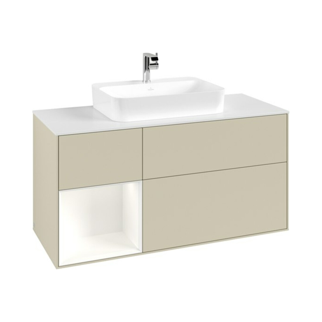 V&B Waschtischunterschrank Finion 120cm, Pl w m, Rg l w m Lac, si Gr m Lac