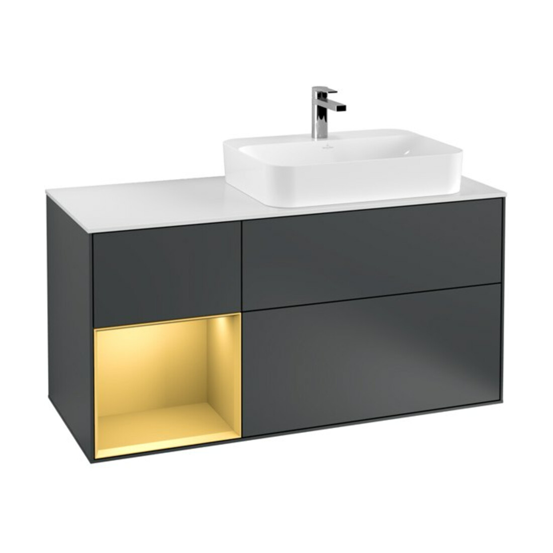 V&B Waschtischunterschrank Finion 120cm, Pl w m, Rg li gol m, md bl. m Lac