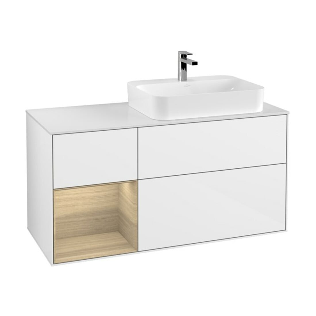 V&B Waschtischunterschrank Finion 120cm, Pl w m, Rg li Oa ven, glo wh. Lac
