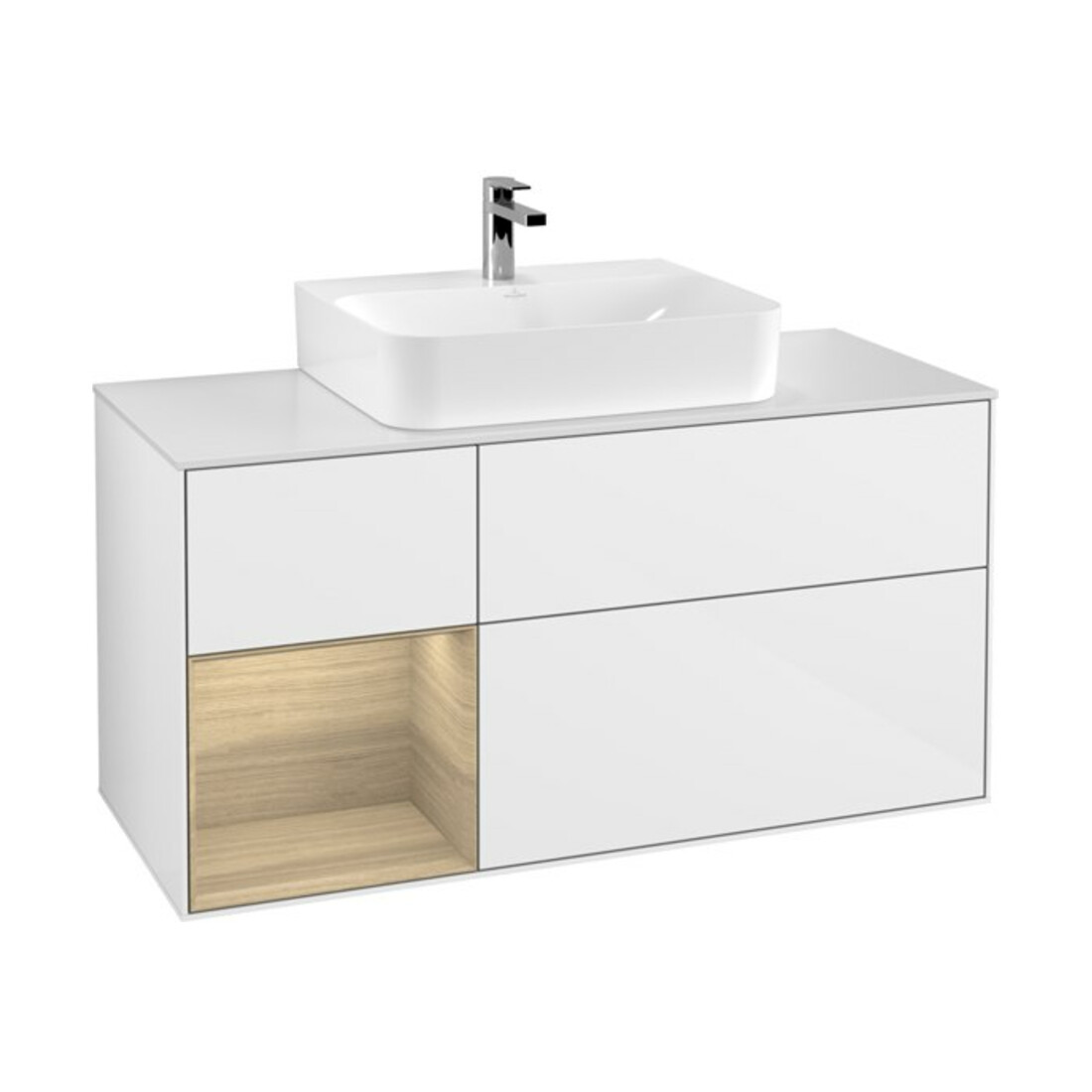 V&B Waschtischunterschrank Finion 120cm, Pl w m, Rg li Oa ven, glo wh. Lac