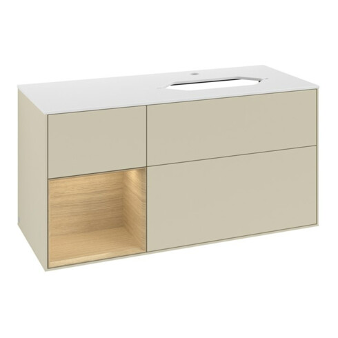 V&B Waschtischunterschrank Finion 120cm, Pl w m, Rg li Oa ven, si Gr m Lac