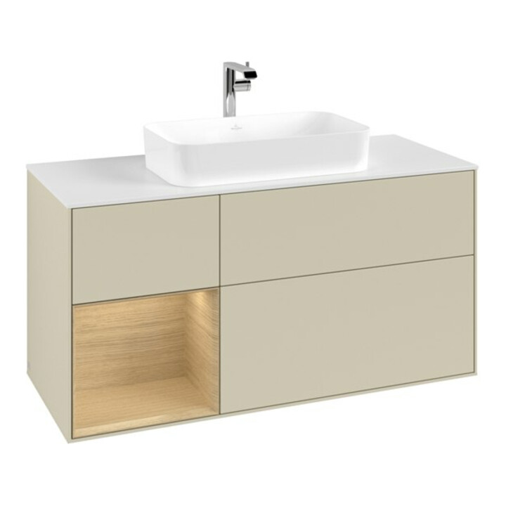V&B Waschtischunterschrank Finion 120cm, Pl w m, Rg li Oa ven, si Gr m Lac