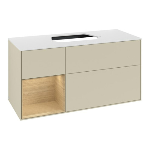 V&B Waschtischunterschrank Finion 120cm, Pl w m, Rg li Oa ven, si Gr m Lac