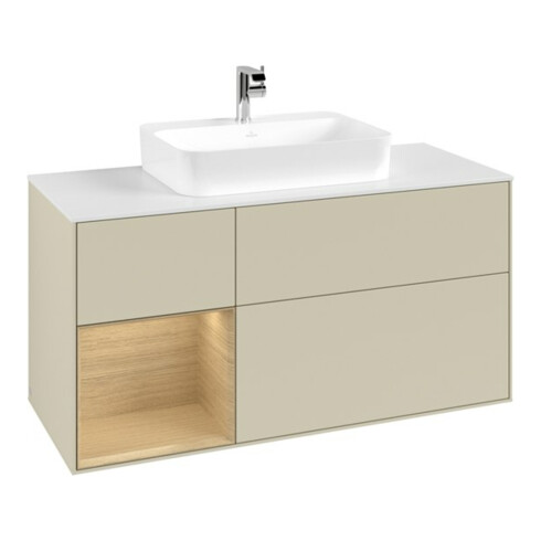 V&B Waschtischunterschrank Finion 120cm, Pl w m, Rg li Oa ven, si Gr m Lac