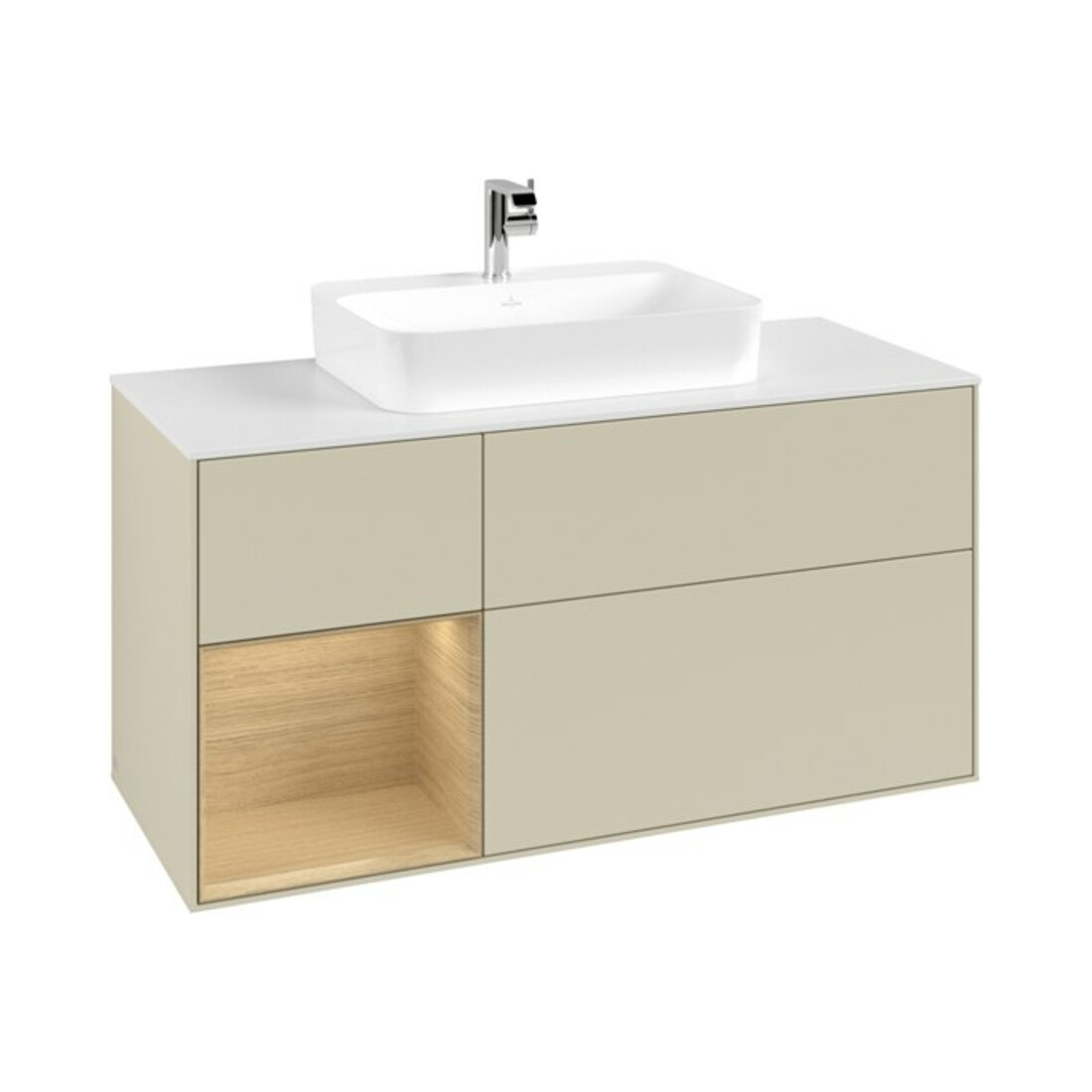 V&B Waschtischunterschrank Finion 120cm, Pl w m, Rg li Oa ven, si Gr m Lac