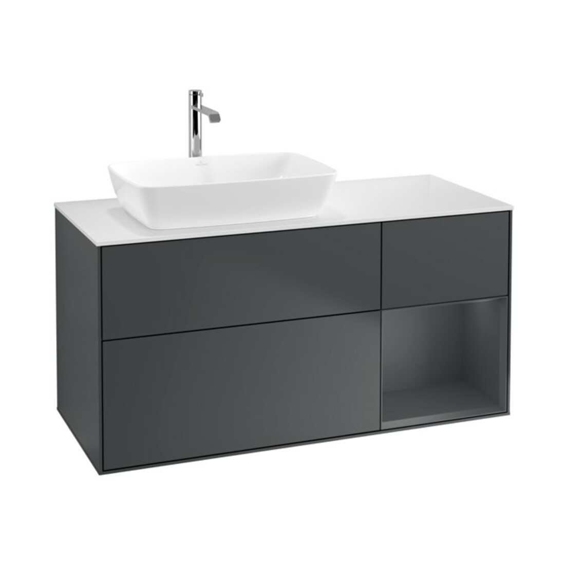 V&B Waschtischunterschrank Finion 120cm, Pl w m, Rg md m Lac, md bl. m Lac