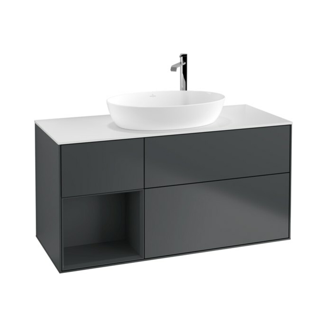 V&B Waschtischunterschrank Finion 120cm, Pl w m, Rg md m Lac, md bl. m Lac