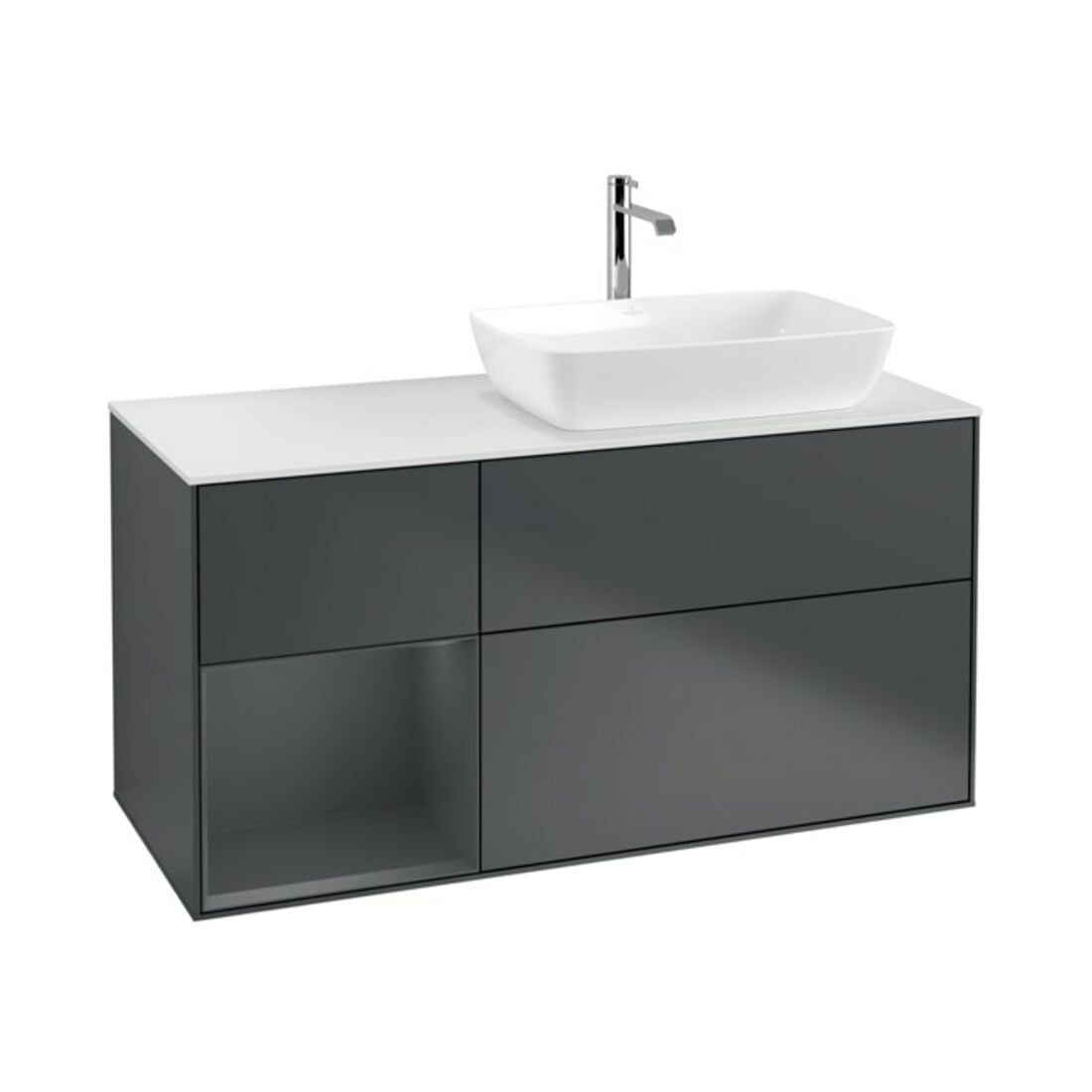 V&B Waschtischunterschrank Finion 120cm, Pl w m, Rg md m Lac, md bl. m Lac