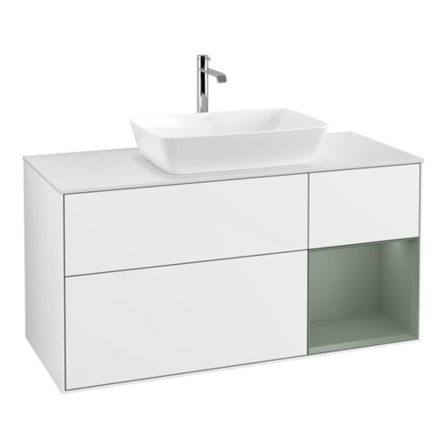 V&B Waschtischunterschrank Finion 120cm, Pl w m, Rg Ol m Lac, glo wh. Lac