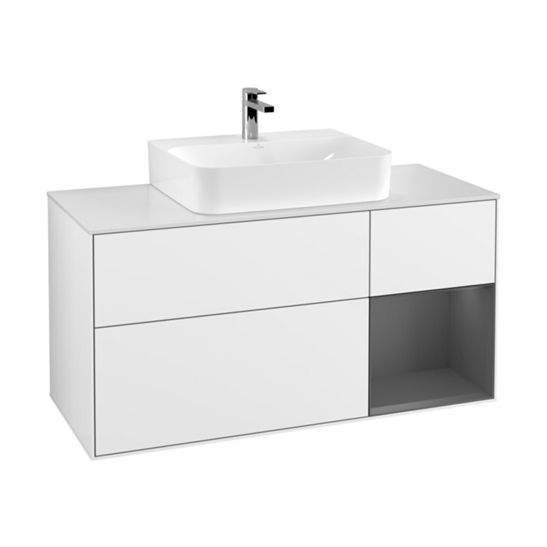 V&B Waschtischunterschrank Finion 120cm, Pl w m, Rg r A m, glo wh. Lac