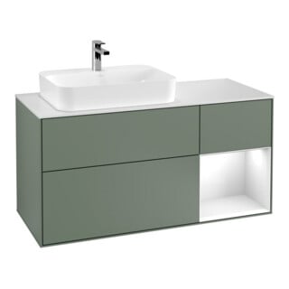 V&B Waschtischunterschrank Finion 120cm, Pl w m, Rg r g w Lac, Oli. m Lac