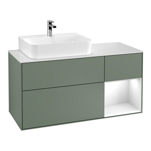 V&B Waschtischunterschrank Finion 120cm, Pl w m, Rg r g w Lac, Oli. m Lac