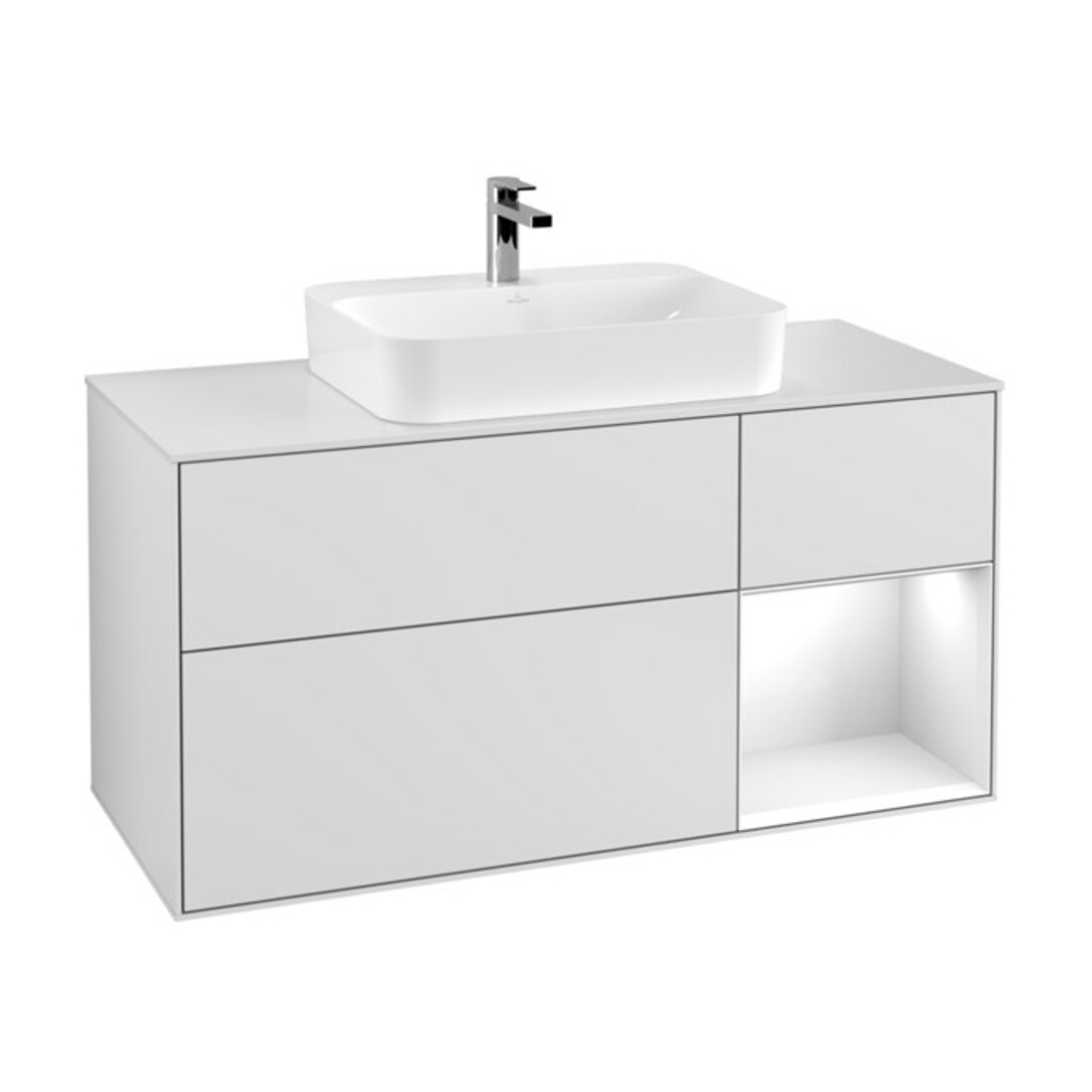V&B Waschtischunterschrank Finion 120cm, Pl w m, Rg r g wh. Lac, wh. m Lac