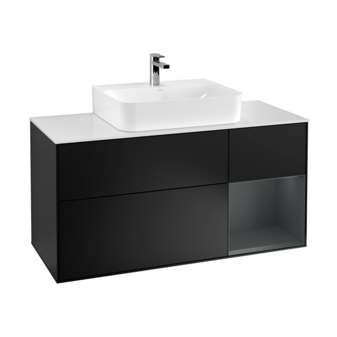V&B Waschtischunterschrank Finion 120cm, Pl w m, Rg r md b m La, bla m Lac