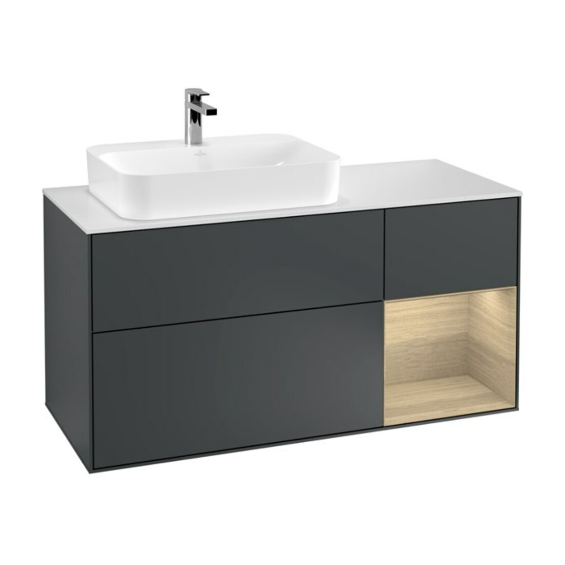 V&B Waschtischunterschrank Finion 120cm, Pl w m, Rg r Oa ven, md bl. m Lac