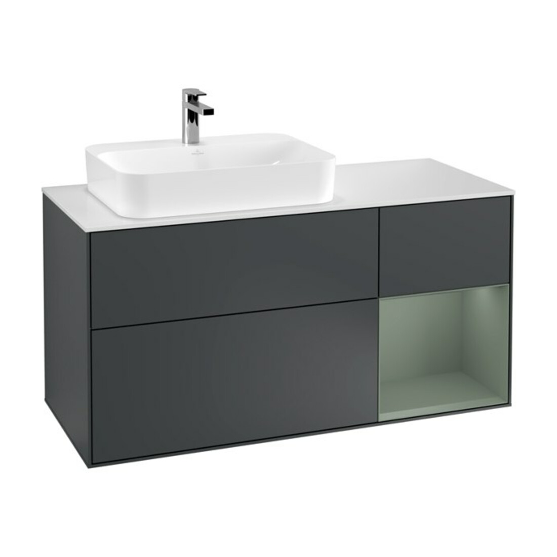 V&B Waschtischunterschrank Finion 120cm, Pl w m, Rg r Ol m La, md b m Lac