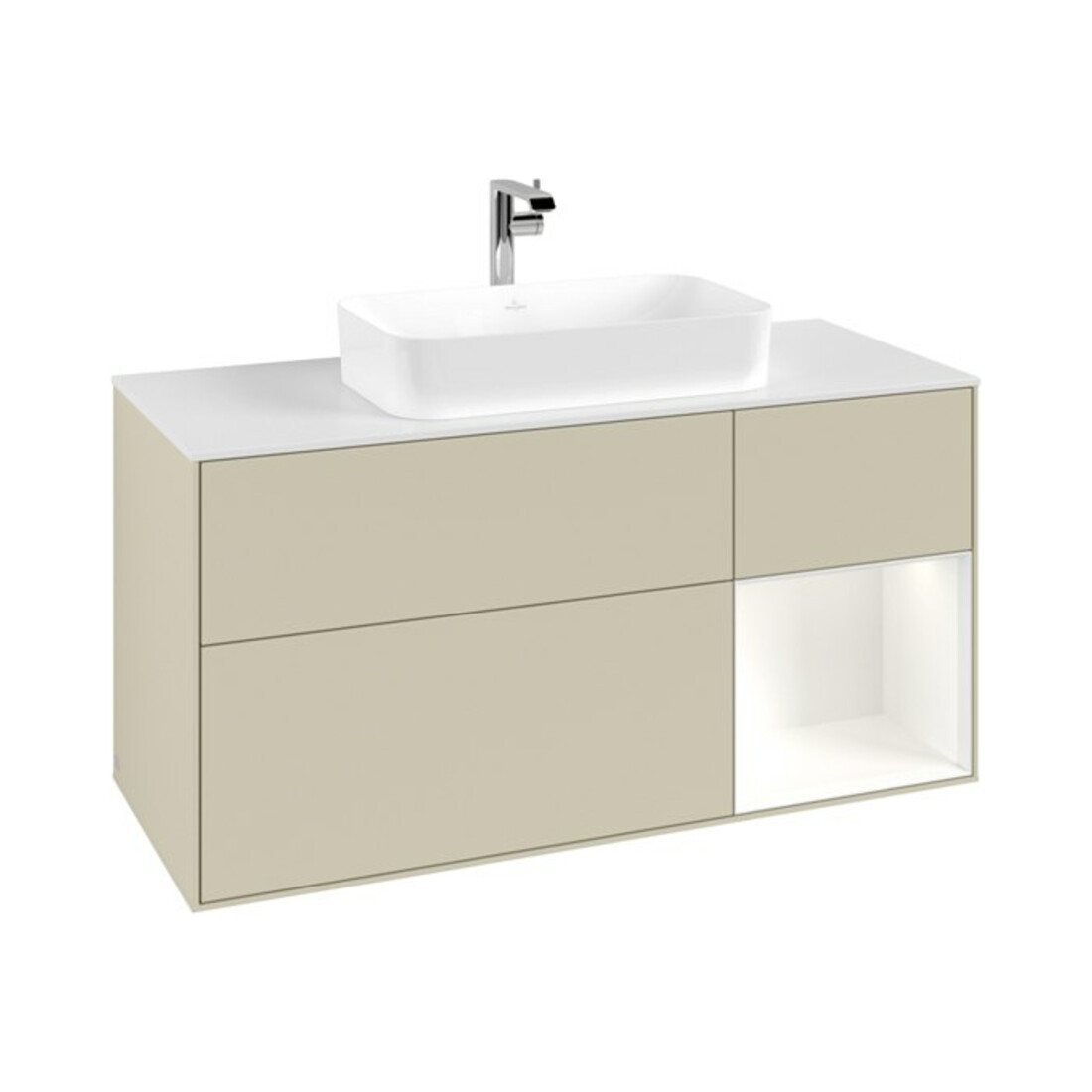 V&B Waschtischunterschrank Finion 120cm, Pl w m, Rg r w m Lac, si Gr m Lac