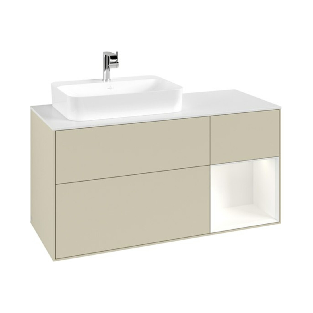 V&B Waschtischunterschrank Finion 120cm, Pl w m, Rg r w m Lac, si Gr m Lac