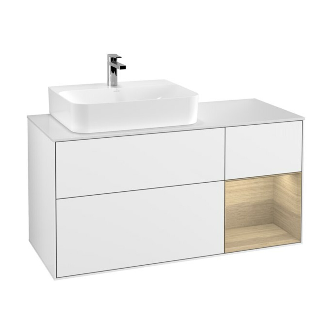 V&B Waschtischunterschrank Finion 120cm, Pl w m, Rg re Oa ven, glo wh. Lac
