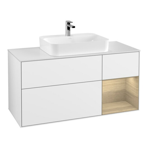 V&B Waschtischunterschrank Finion 120cm, Pl w m, Rg re Oa ven, glo wh. Lac