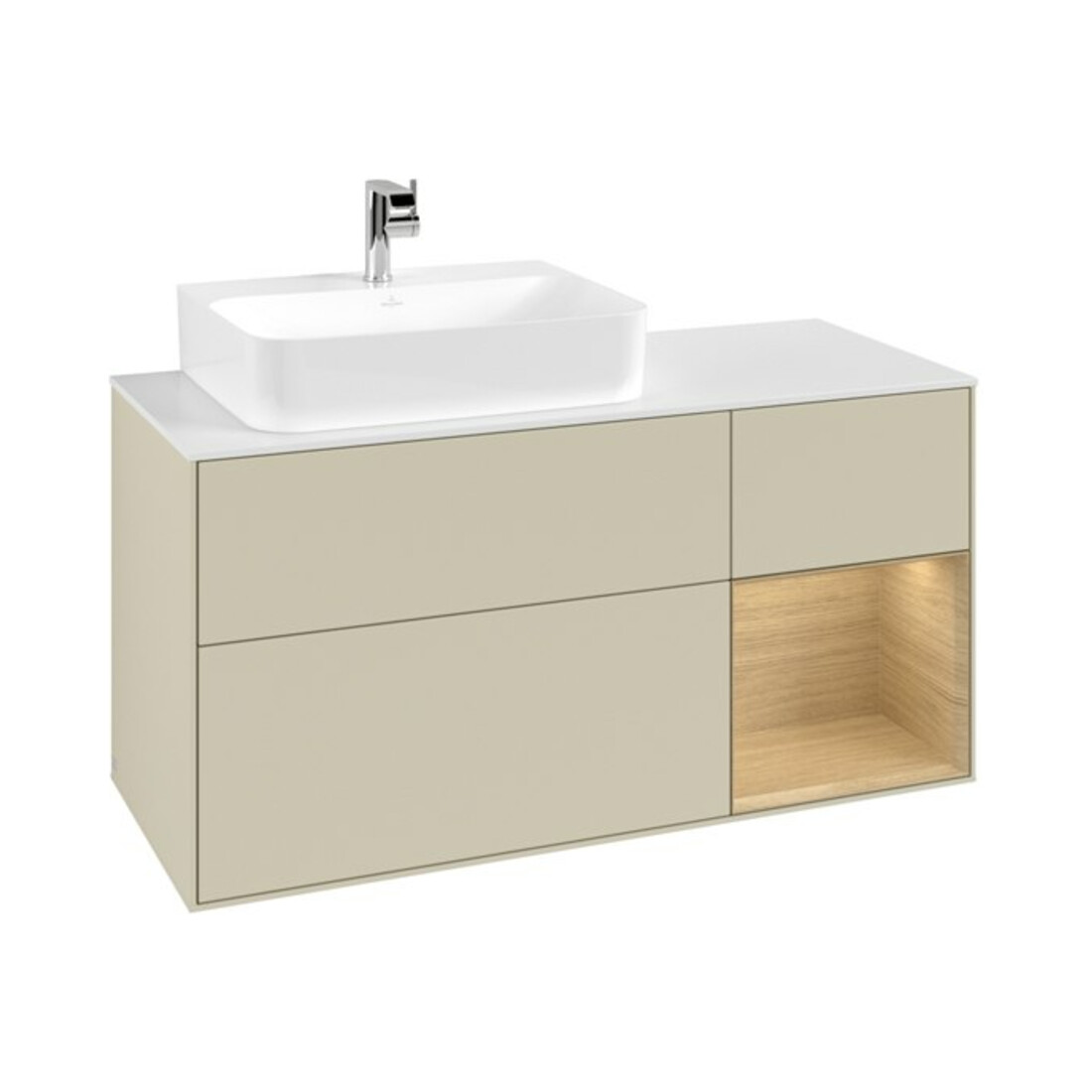 V&B Waschtischunterschrank Finion 120cm, Pl w m, Rg re Oa ven, si Gr m Lac