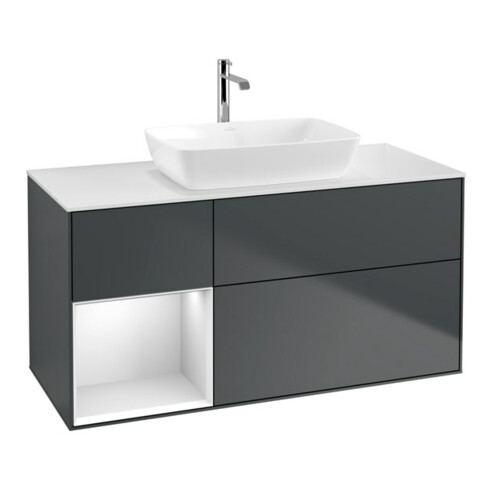 V&B Waschtischunterschrank Finion 120cm, Pl w m, Rg w m Lac, md bl. m Lac